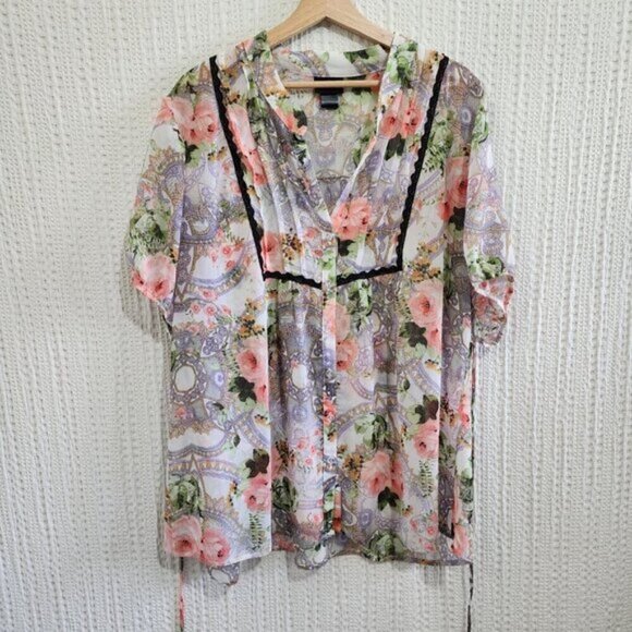 Torrid Vintage Plus Size Victorian Peasant Style Floral Pleated Blouse Size 2X - Picture 6 of 16